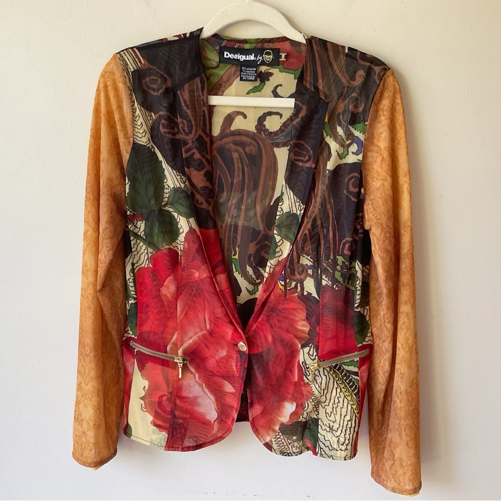 Desigual by Christian Lacroix Floral & Abstract Print Sheer Blazer EU 38/US 6 - Picture 3 of 9